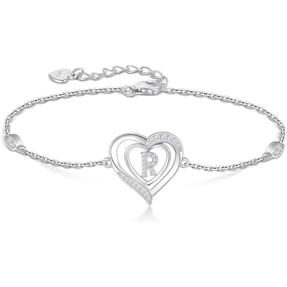 Heart Initial 925 Sterling Silver Letter Alphabet Jewelry - Letter R